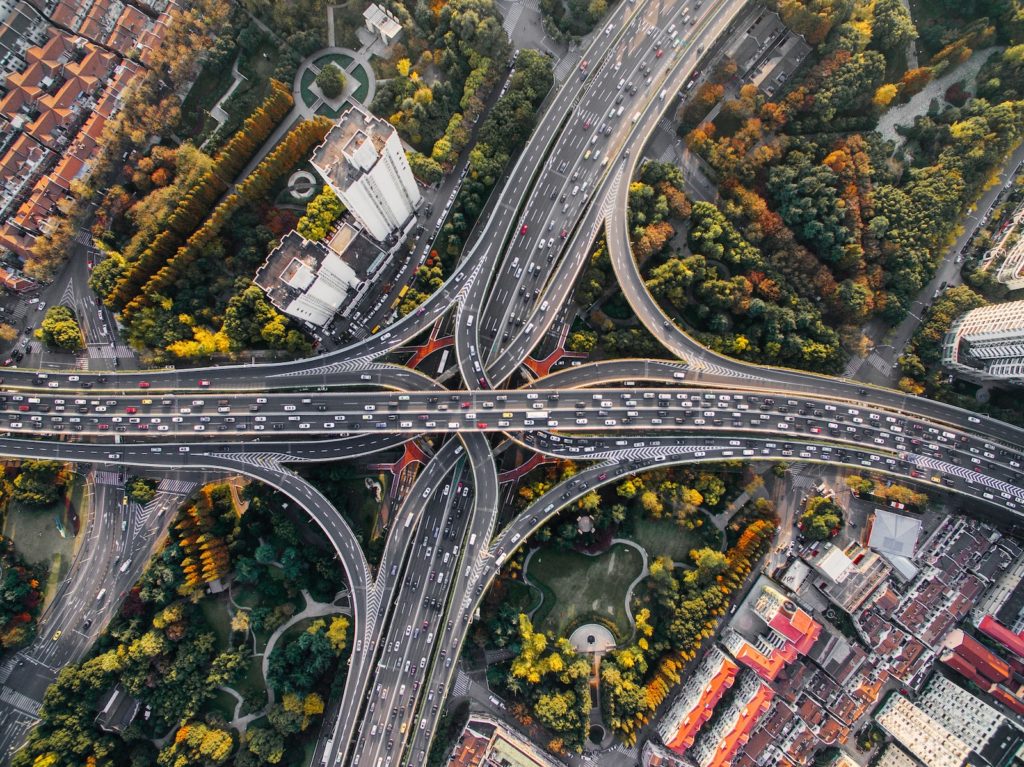 aerial photography of concrete roads and brides